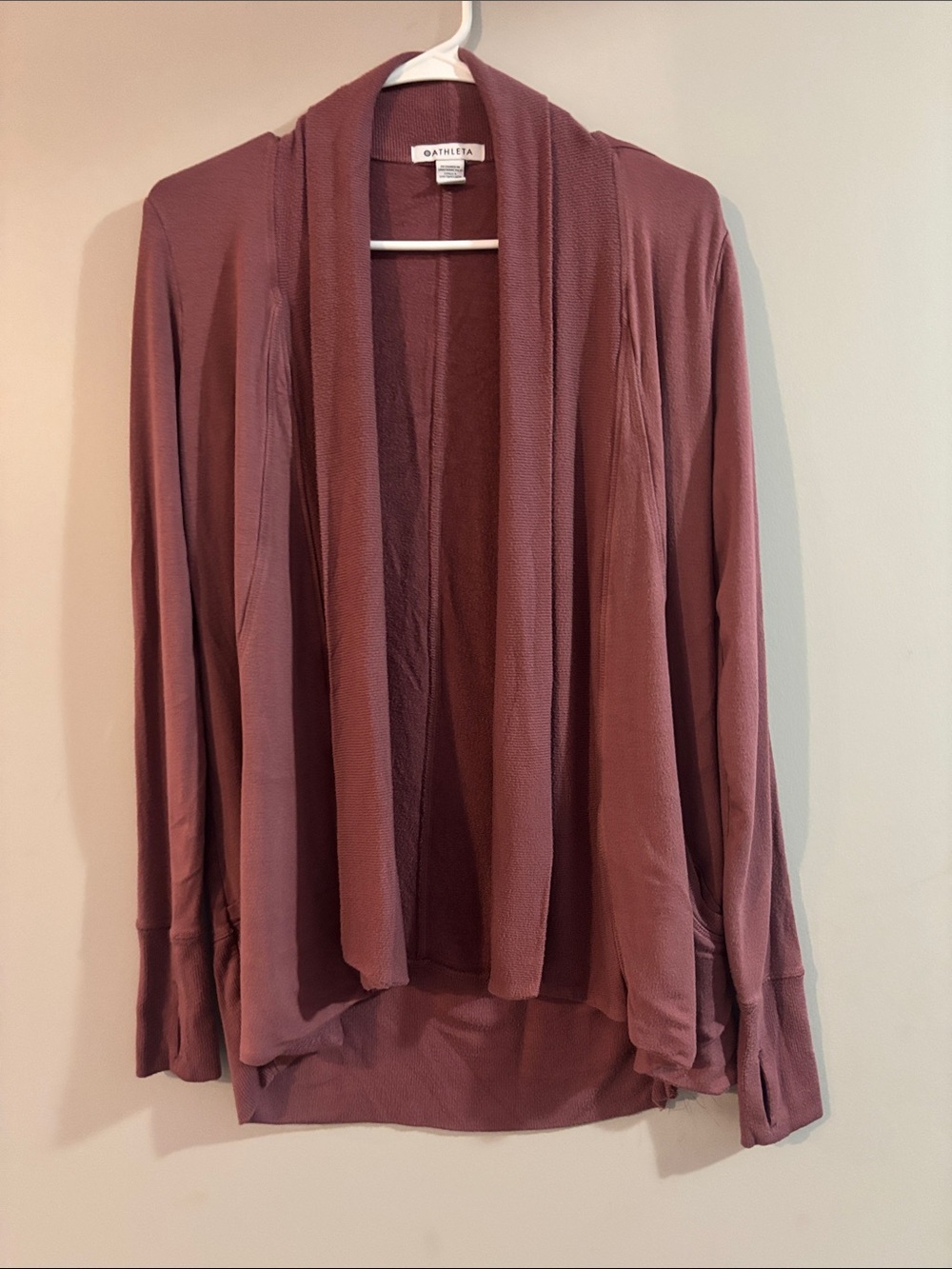 Athleta Rose-Mauve Open-Front Draped Cardigan